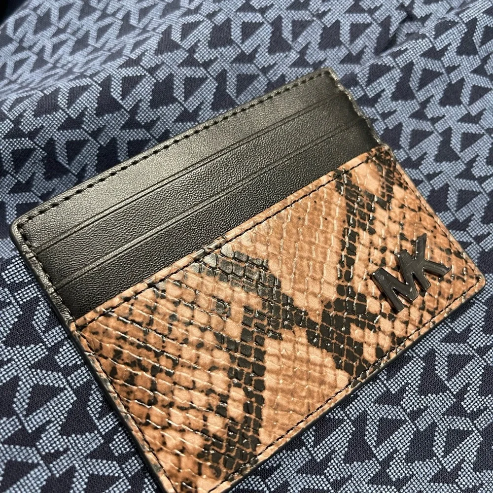 MICHAEL KORS Cyrus Snake Embossed Tall Card Case Driftwood NWT